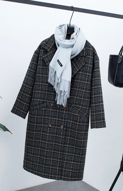 Karierter Wintermantel für Damen J1849 schwarz S