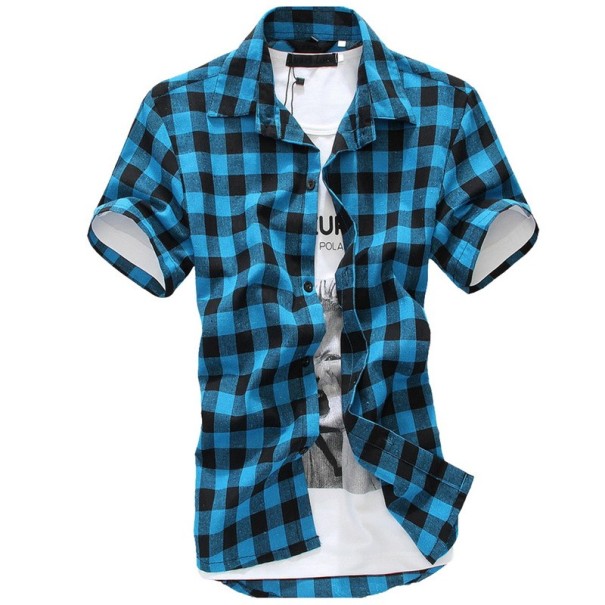 Kariertes Herrenhemd hellblau XL