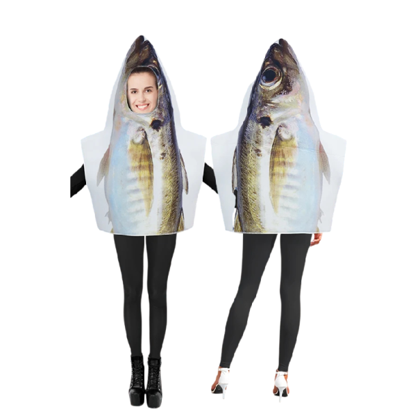 Karnevalový kostým ryby pro dospělé Pončo s otvorem pro obličej 85 x 67 cm Polyester 3D potisk Stříbrno-hnědý Na párty a maškarní ples 1