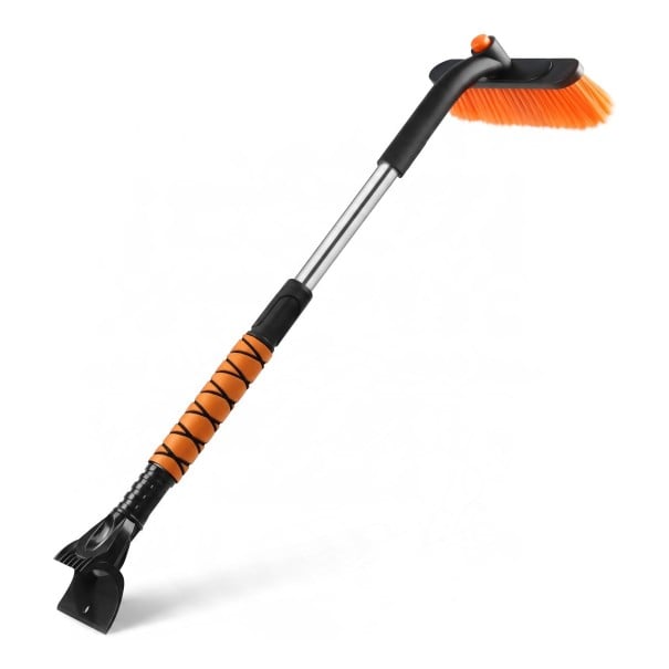 Kartáč na sneh so škrabkou na ľad 2 v 1 Výsuvná hliníková tyč Otočná hlava kartáča 25 cm Penový úchop Rozkladací Oranžový Do auta 1