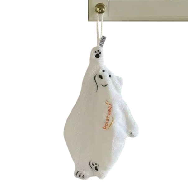 Käsipyyhe 35 x 19 cm Polyesterinen keittiö- ja kylpyhuonepyyhe jääkarhuaiheella valkoinen