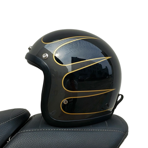 Kask motocyklowy retro z włókna szklanego, lekki, w stylu vintage, ochronny kask motocyklowy, otwarty kask z wewnętrzną wyściółką błyszcząca czerń S (53-54 cm)