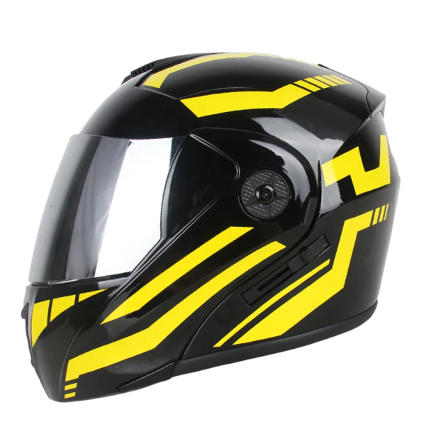 Kask motocyklowy typu flip-up z podwójnym wizjerem Skorupa ABS Srebrna zewnętrzna pleksi Wentylacja Ochrona oczu Bezpieczna jazda motocyklem żółty L (59-60 cm)