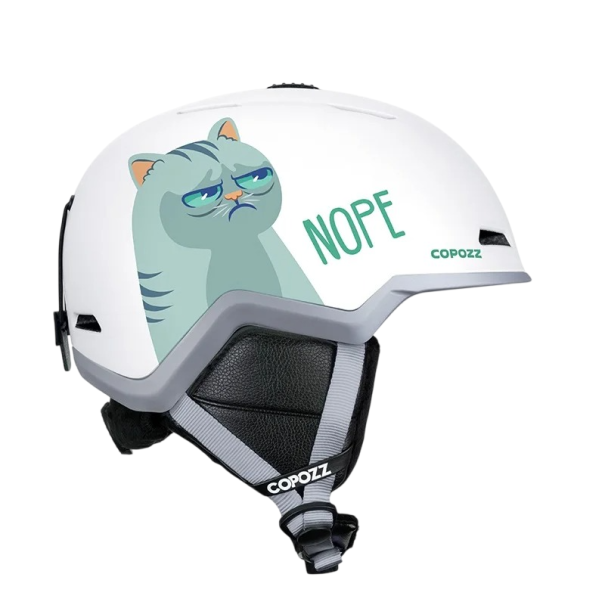 Kask narciarski unisex z regulowanym obwodem głowy ABS EPS pianka Bawełniana podszewka Biała z nadrukiem kota 1