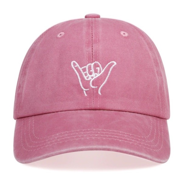Kasket med håndbroderi rosa