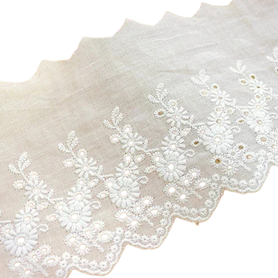 Katoenen stof met kantafwerking 91 cm Decoratieve katoenen textiel voor naaien, versieren van kleding, textieldecoraties, handwerken wit