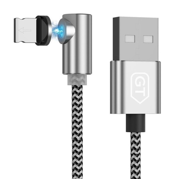 Kątowy magnetyczny kabel USB K649 srebrny 1 m 3