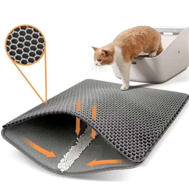 Kattenbak XL 55x75 cm Dubbellaagse mat voor het opvangen van kattenbakvulling Antislip hygiënische mat Waterdicht onderhoud grijs