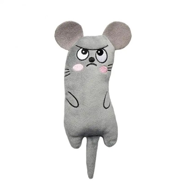 Kattenkruidkussen Muisvormig kattenspeelkussen 16 x 5,5 cm Leuk kattenspeeltje Pluche bijtspeeltje Kauwkussen voor katten grijs