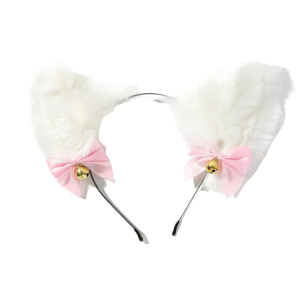 Kattenoren op een hoofdband Kattenoren met belletjes Pluche kattenoren op een hoofdband Cosplay-accessoire crème