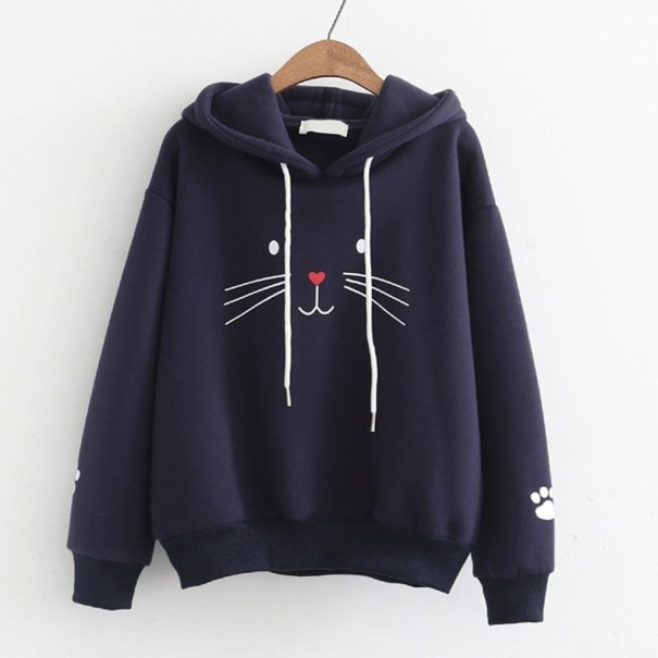 Katzen-Sweatshirt für Damen A13 dunkelblau S