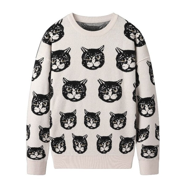 Katzenpullover für Herren weiß S