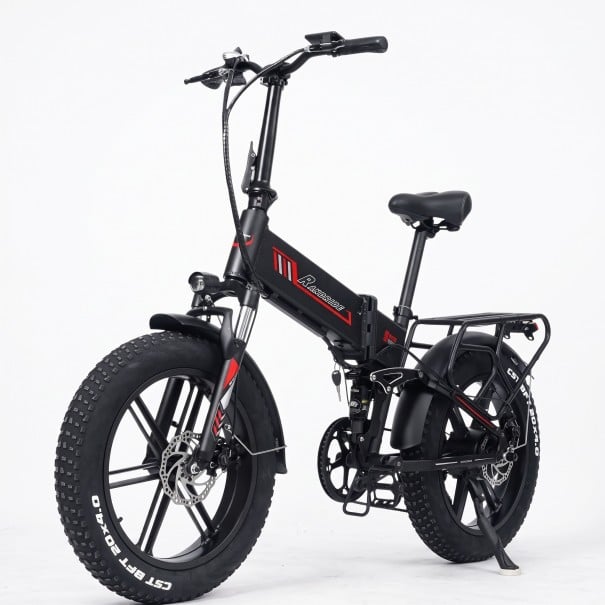 Käytävä sähköpyörä RANDRIDE YX20M-2 Moottori 1000 W Akku 48 V 17 Ah Fat bike 20 x 4 tuumaa Täysjousitettu Musta-punainen Maastoon ja kaupunkiin 1