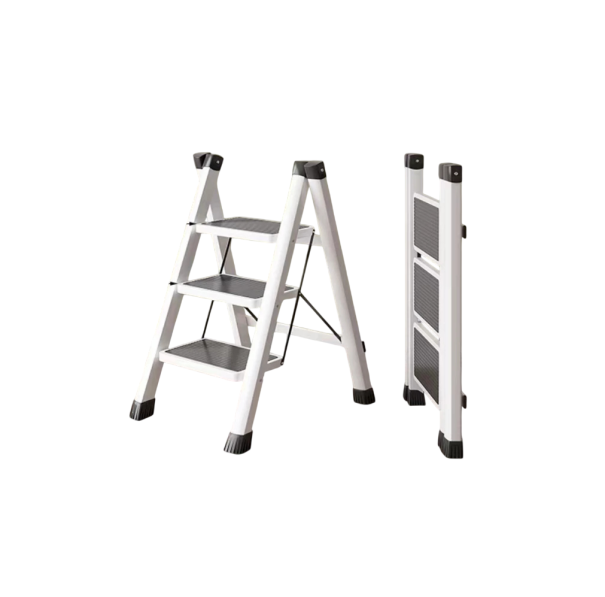 Käytäväportaat kolmella askelmalla hiiliteräksestä 47,5 x 38 x 77 cm Vakaa kotitalousaskelma 150 kg kantavuus valkoinen