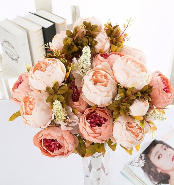 Keinotekoinen pionien sekakimppu J3460 vaaleanvaaleanpunainen