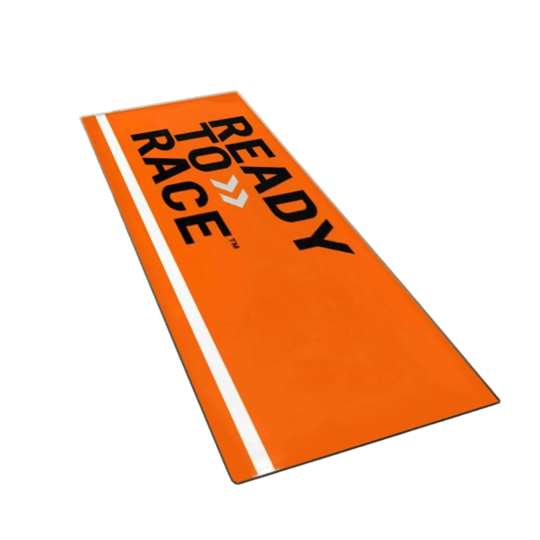 Keittiömatto 50 x 150 cm Ready to Race -tekstillä ja liukumattomalla pohjalla, imukykyinen matto keittiöön ja käytävään moottoriurheiluteemalla oranssi