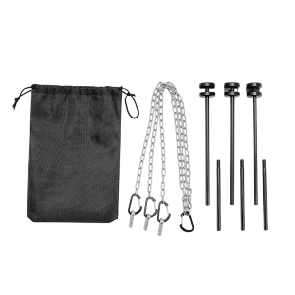 Kempinginen kolmijalkainen grilli- tai kattilapidike ketjulla 50 cm 21,5 cm ja 13 cm putket Ruostumaton teräs Alumiiniseos Ripustusteline kattilalle ja grillille 1