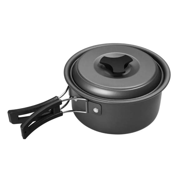 Kempingový hrnec s víkem 2 l 170 x 95 mm Nepřilnavý hliník Sklopná tepelně odolná rukojeť Šedá Na turistiku a treking pro 2 až 3 osoby 1