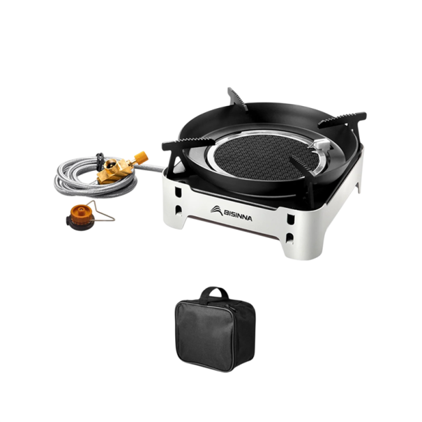 Kempovací plynový vařič 3600 W 16 x 16 x 8,5 cm Butanový vařič s hadicí 1 m Železný přenosný turistický vařič pro kempování outdoor bílá