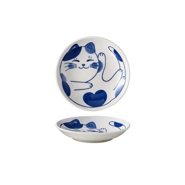 Kerámia csészealj 2 x 10 cm-es vízcsepp alakú japán stílusú sushi tányér szósz gyümölcs desszert rajzfilm minta boldog calico macska 1