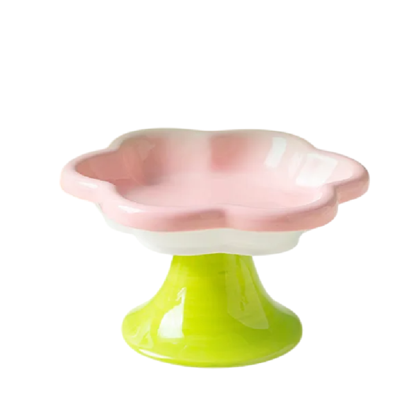 Keramická vyvýšená miska pro kočky 15 x 8,6 cm Mělká a široká miska proti stresu vousků Ergonomický design Protiskluzové dno růžová
