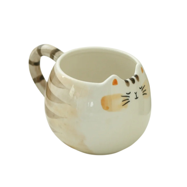 Keramický hrnek s kočičím motivem 380 ml kulatý šálek na kávu krémový s hnědými pruhy pro domácí použití 1
