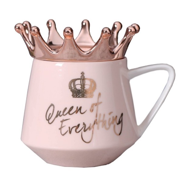 Keramikmugg med kronformat lock rosa