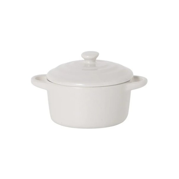 Keramische pot met deksel en handgrepen 230 ml 13 × 7,5 × 9,8 cm compacte container voor het bereiden en serveren van gerechten wit