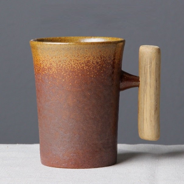 Keramisk mugg med trähandtag tegelröd 4