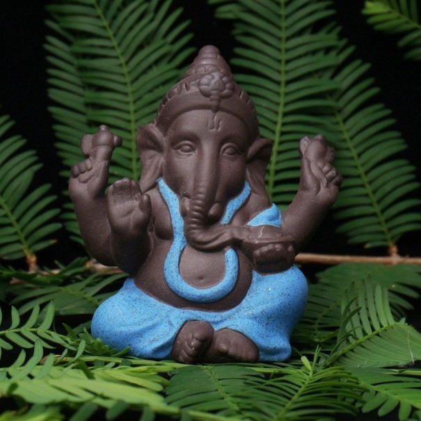 Keramisk statue af guden Ganesha blå
