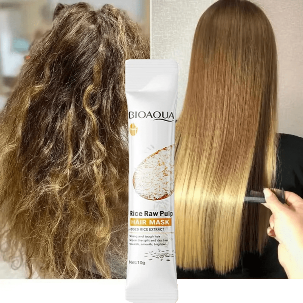 Keratin hårmaske 10 g med risvand Nærer og genopretter skadet hår Regenererer hårstrukturen Glans Blødhed Let at rede 1