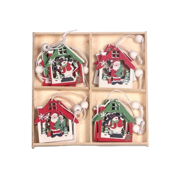 Kerst houten ornament 12 stuks 4