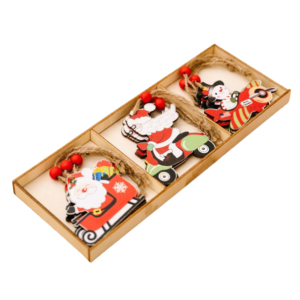 Kerst houten ornament 9 stuks