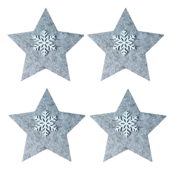 Kerstbestekzak ster 4 stuks grijs