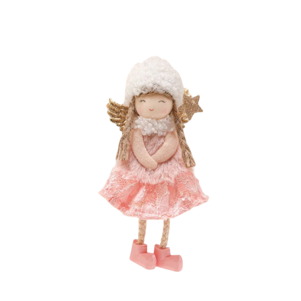 Kerstdecoratie engel om op te hangen 15 x 8 cm roze