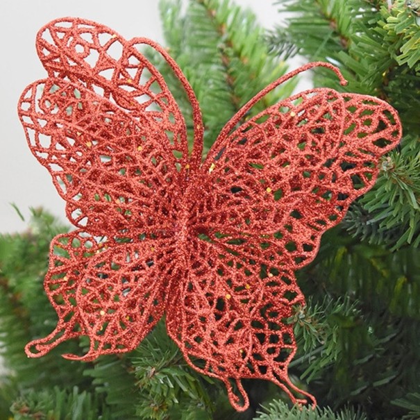 Kerstdecoratie vlinder 6 stuks rood