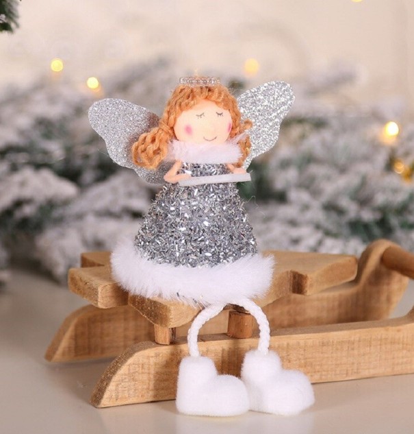 Kerstfiguren met pailletten zilver 4