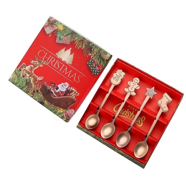 Kerstlepels in geschenkdoos 4 stuks N990 roze