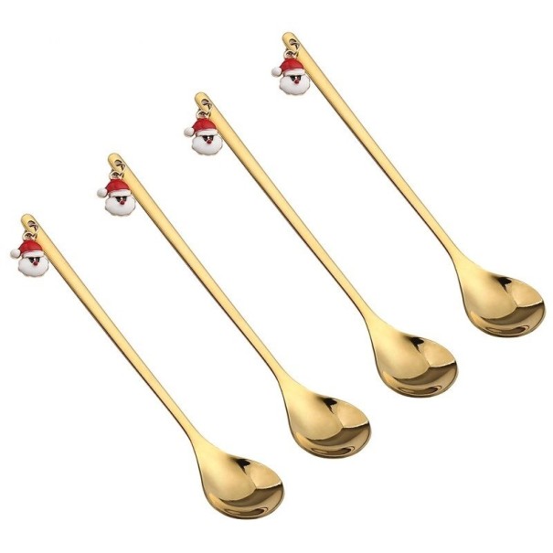 Kerstlepels Kerstman 4 stuks goud