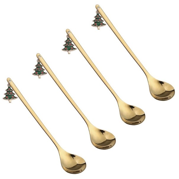 Kerstlepels met boom 4 stuks