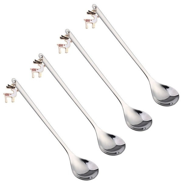 Kerstlepels met rendier 4 stuks zilver