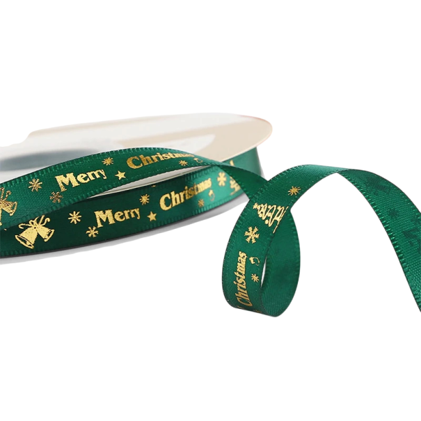 Kerstlint 1 cm x 5 m Polyesterlint met print voor cadeauverpakking, decoraties, taarten, boeketten, kerstversiering, handwerken groen