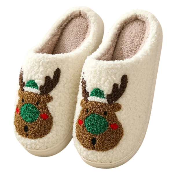 Kerstmis Harige Comfortabele Pantoffels met Rendier Schattige Pluche Pantoffels met 3D Motief Warme Thuis Schoenen voor Winter Plezier Schoenen voor Kerstmis groen 40-41