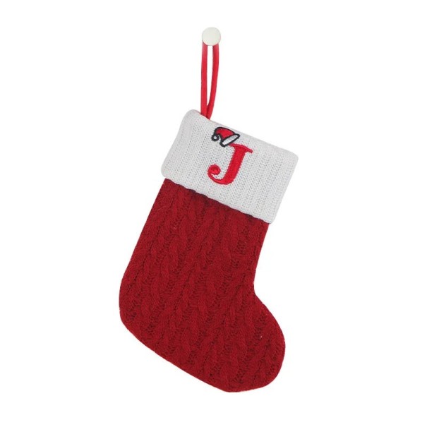 Kerstsokken met letters Gebreide rode sokken met initiaal Kersthangers Kousen als cadeau Kersthangers 20 x 10 cm J