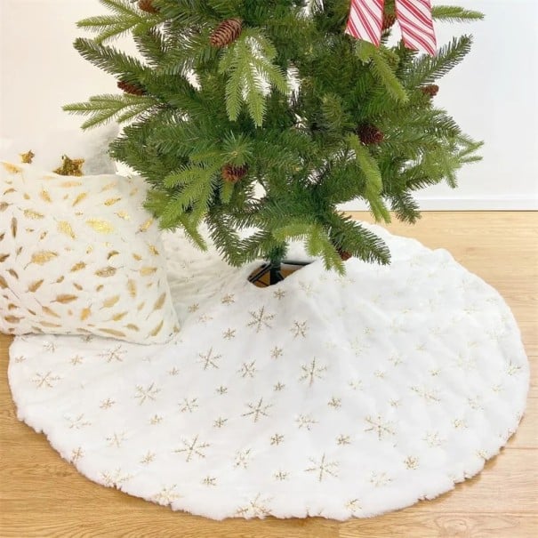 Kersttapijt onder de boom 40 x 40 cm Zachte ondergrond met sneeuwvlokken Decoratief tapijt voor kleine kerstboom voor winterse sfeer en elegante 1