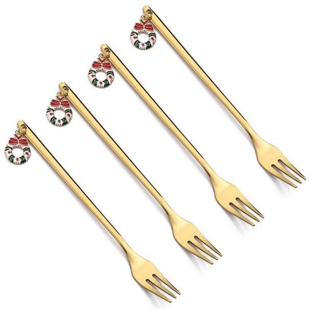 Kerstvorken met krans 4 stuks goud