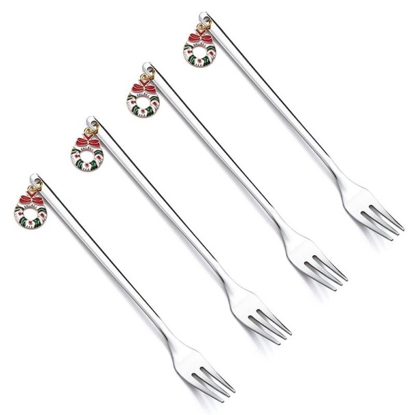 Kerstvorken met krans 4 stuks zilver