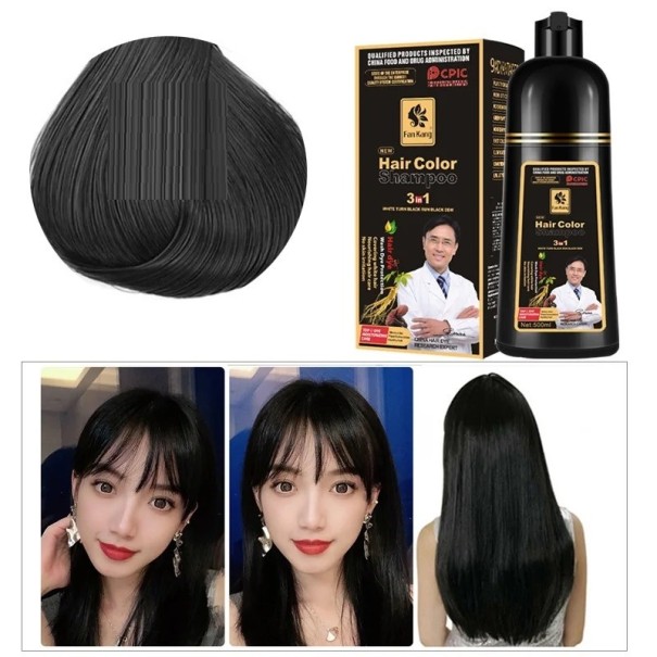Kestoväri shampoo Hiusten värjäysshampoo luonnollisella inkivääriuutteella Luonnollinen hiusväri harmaiden peittämiseen 500 ml Black