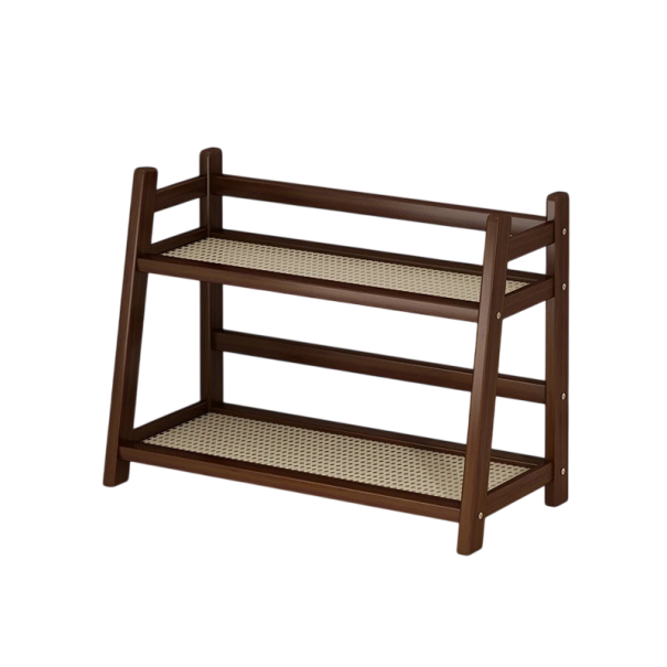 Két szintes asztali polc 45 x 18 x 28,5 cm Bambusz szerkezet ABS lapokkal Praktikus szervező íróasztalhoz Otthoni és irodai használatra sötétbarna