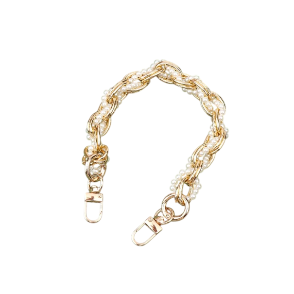 Kettenriemen für Handtaschen mit geflochtenen Perlen 32 cm Karabinerverschluss Eleganter Ersatzgriff für Handtaschen Dekorativer Kettenriemen golden